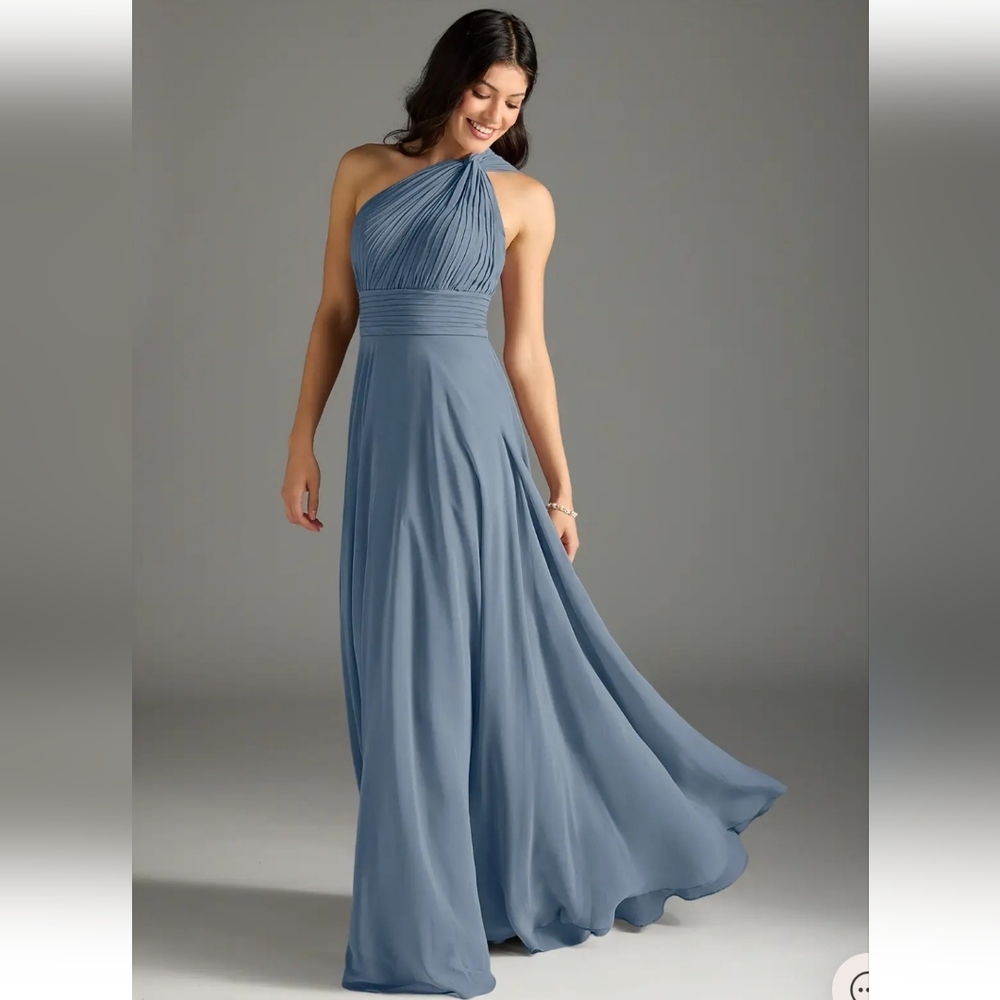 NWT Azazie Charlize Twilight Blue One Shoulder Formal Maxi Dress size 8 Wedding